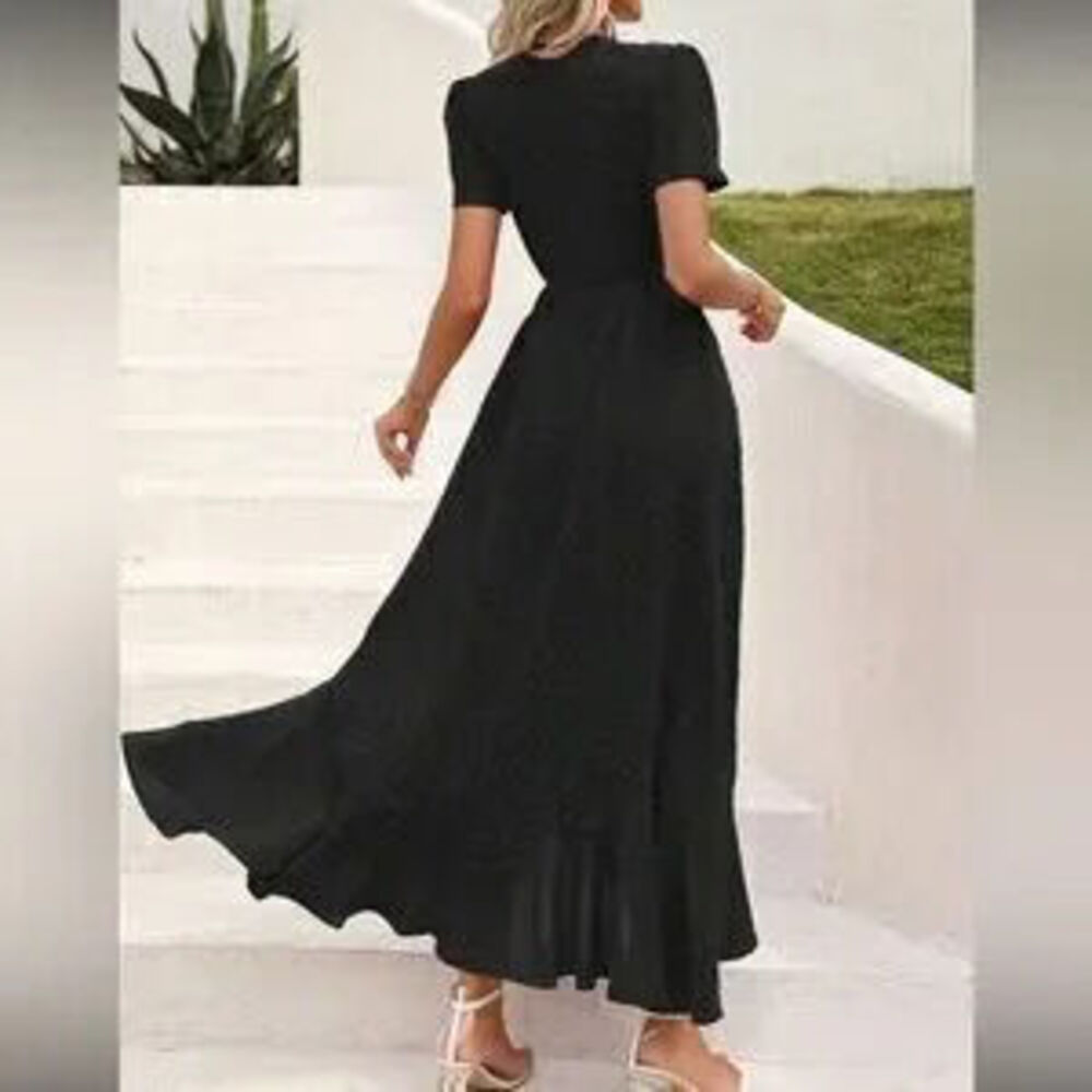 Elegant Black Wrap Dress - Picture 4 of 5